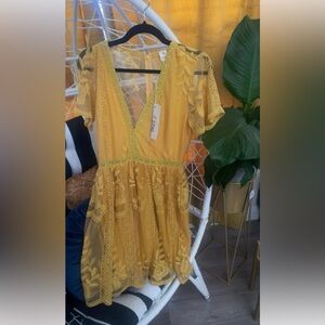 Yellow Lace V-Neck Dress